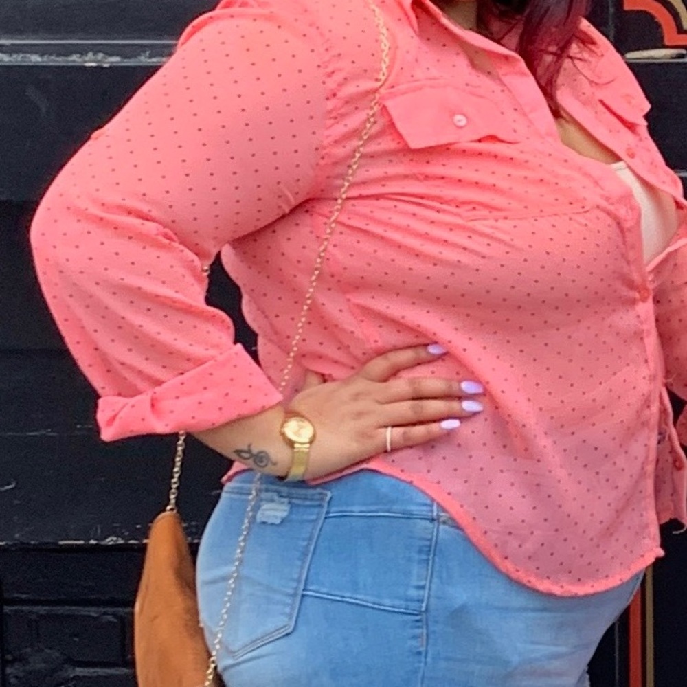 Blush Pink Polka Dot Button Up